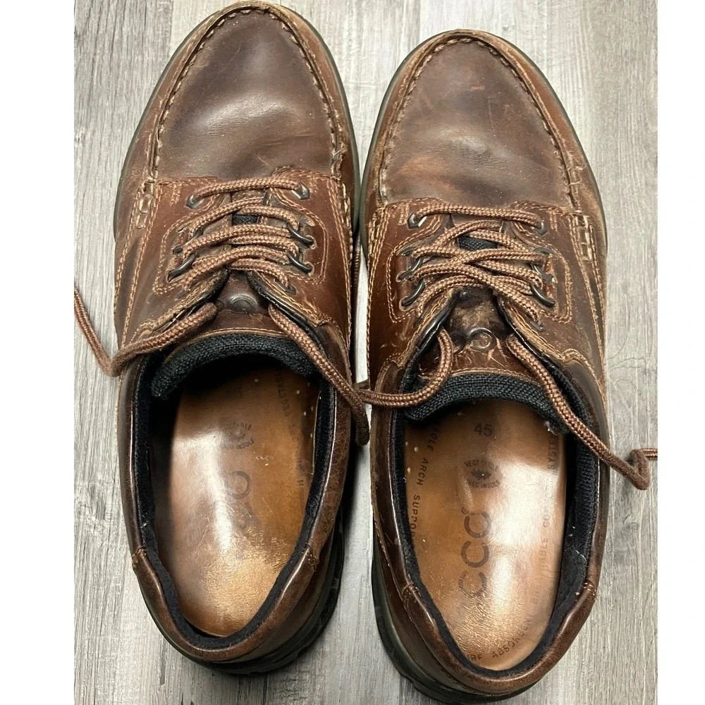 ECCO Men Brown Leather Gore Tex Lace Up Casual Walking Shoes Size EU 45 -11 US - Picture 6 of 9